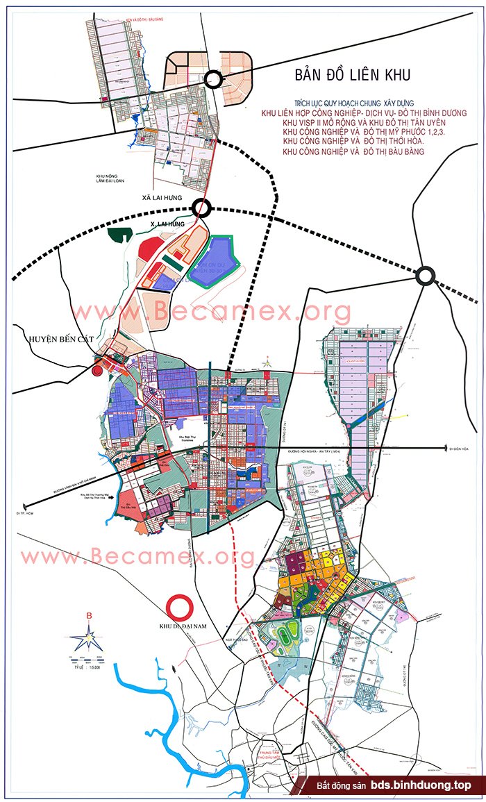 Bản đồ liên khu thể hiện đường kết nối các khu công nghiệp.