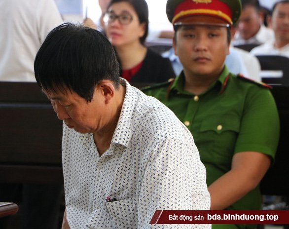 Bị cáo Cao Minh Huệ cúi đầu khi bị đưa ra xét xử - Ảnh: B.S.