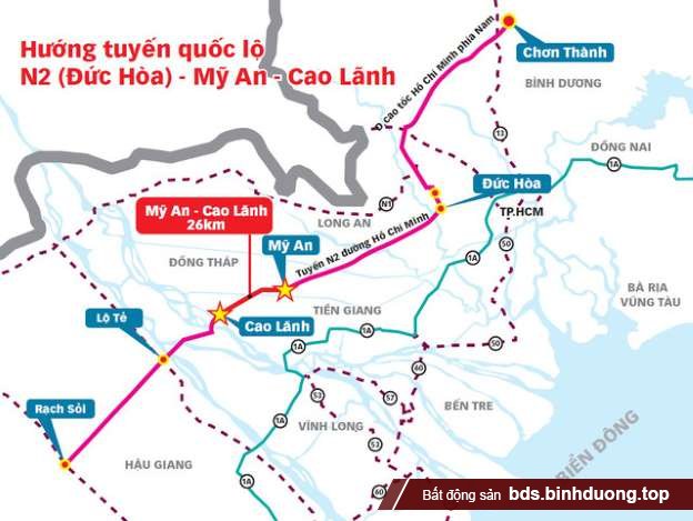 Sơ đồ tuyến N2 nối Bình Phước với các tỉnh Miền tây 