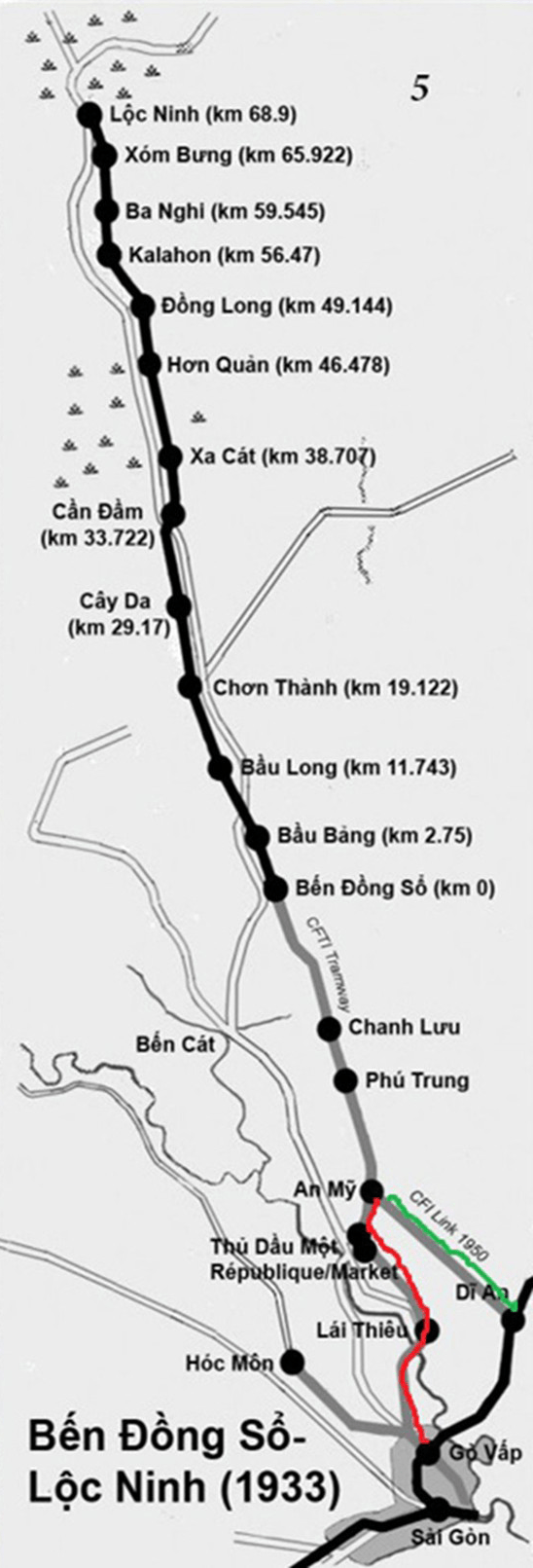 Sơ đồ tuyến đường sắt Sài Gòn (Dĩ An)  - Lộc Ninh