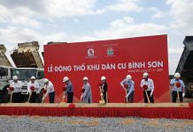 Ban lãnh đạo Kim Oanh Group cùng đại diện các đối tác thực hiện nghi thức lễ động thổ dự án khu dân cư Bình Sơn