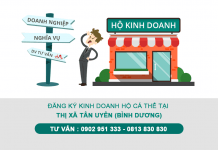 Đăng ký hộ kinh doanh cá thể (hộ gia đình) tại Thị xã Tân Uyên