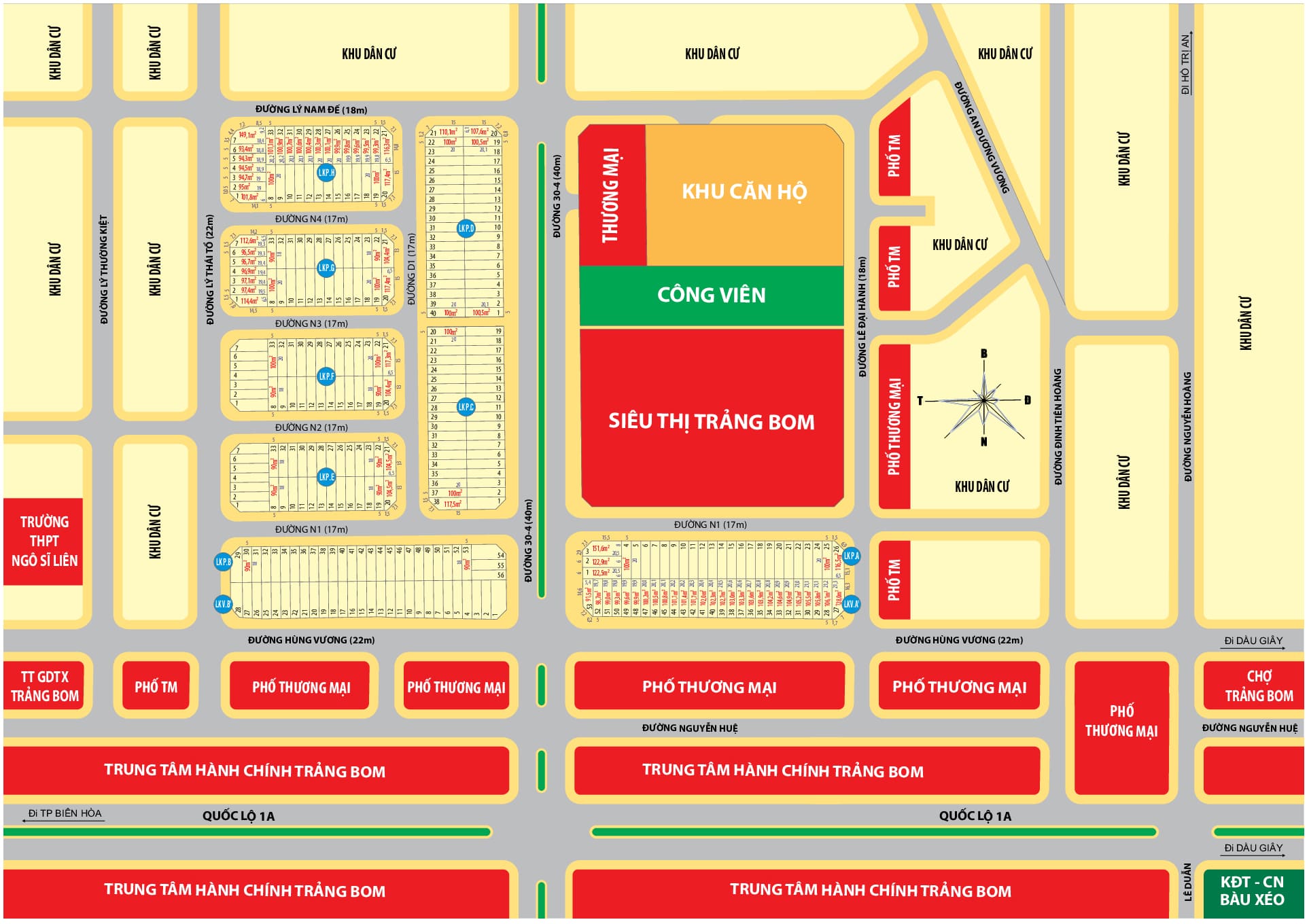 Bản đồ phân lô dự án Khu dân cư và siêu thị Trảng Bom