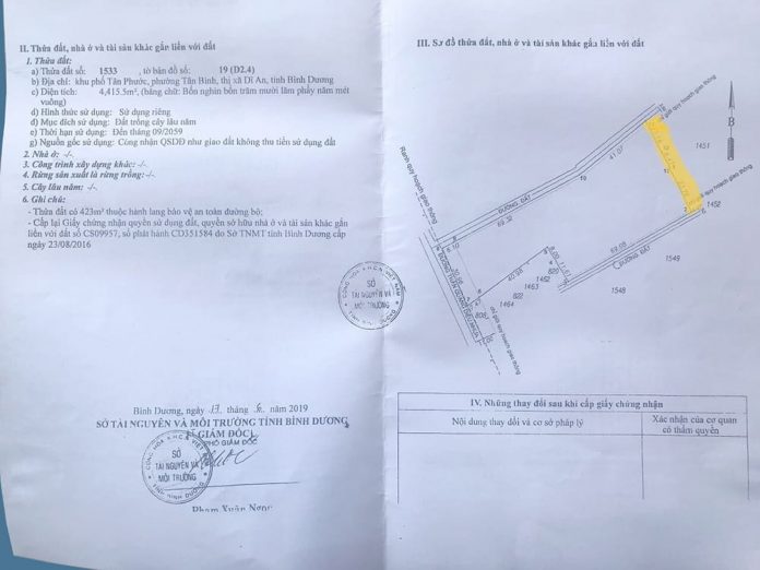 Cần bán lô đất diện tích 4.415,5m2 mặt tiền đường Trần Quang Diệu, thành phố Dĩ An