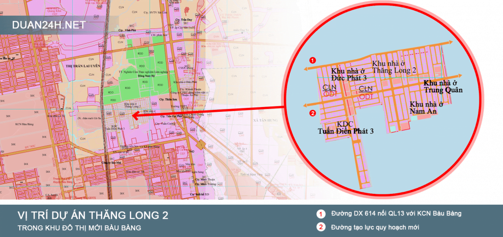 Vị trí dự án Thăng Long 2 Bàu Bàng trên bản đồ quy hoạch sử dụng đất đến năm 2030