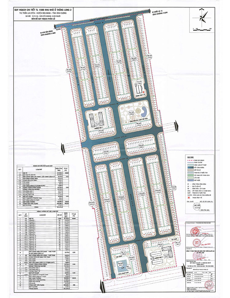 Bản đồ mặt bằng phân lô chi tiết 1/500 Khu nhà ở Thăng Long 2 Bàu Bàng
