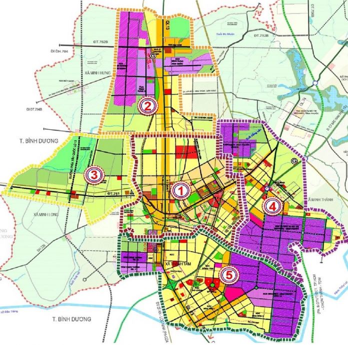 Vị trí 5 khu vực phát triển đô thị của Chơn Thành (Bình Phước)