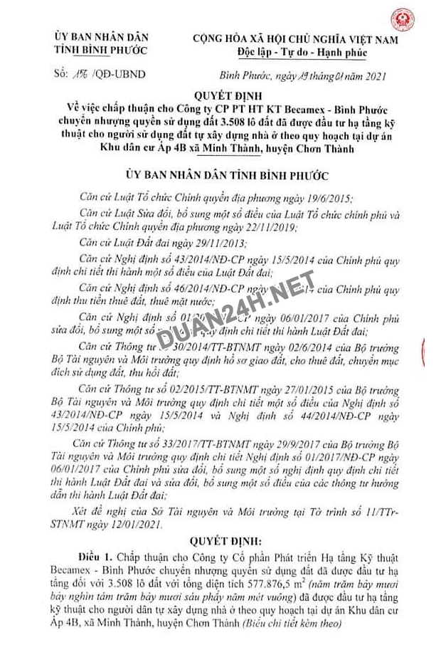 Quyết định số 156/QĐ-UBND tỉnh Bình Phước ký ngày 19/01/2021