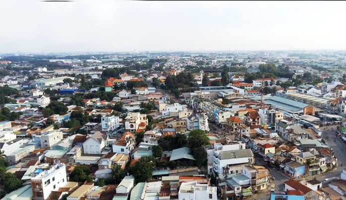 Một góc thị xã Tân Uyên, tỉnh Bình Dương nhìn từ flycam