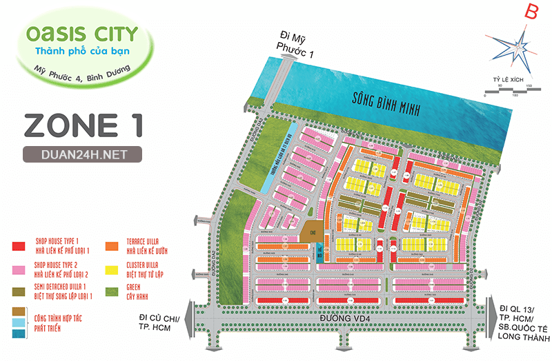 Bản đồ phân lô dự án Oasis City Bến Cát