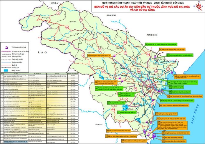 Bản đồ dự án đô thị, hạ tầng ưu tiên đầu tư tỉnh Thanh Hóa đến năm 2030