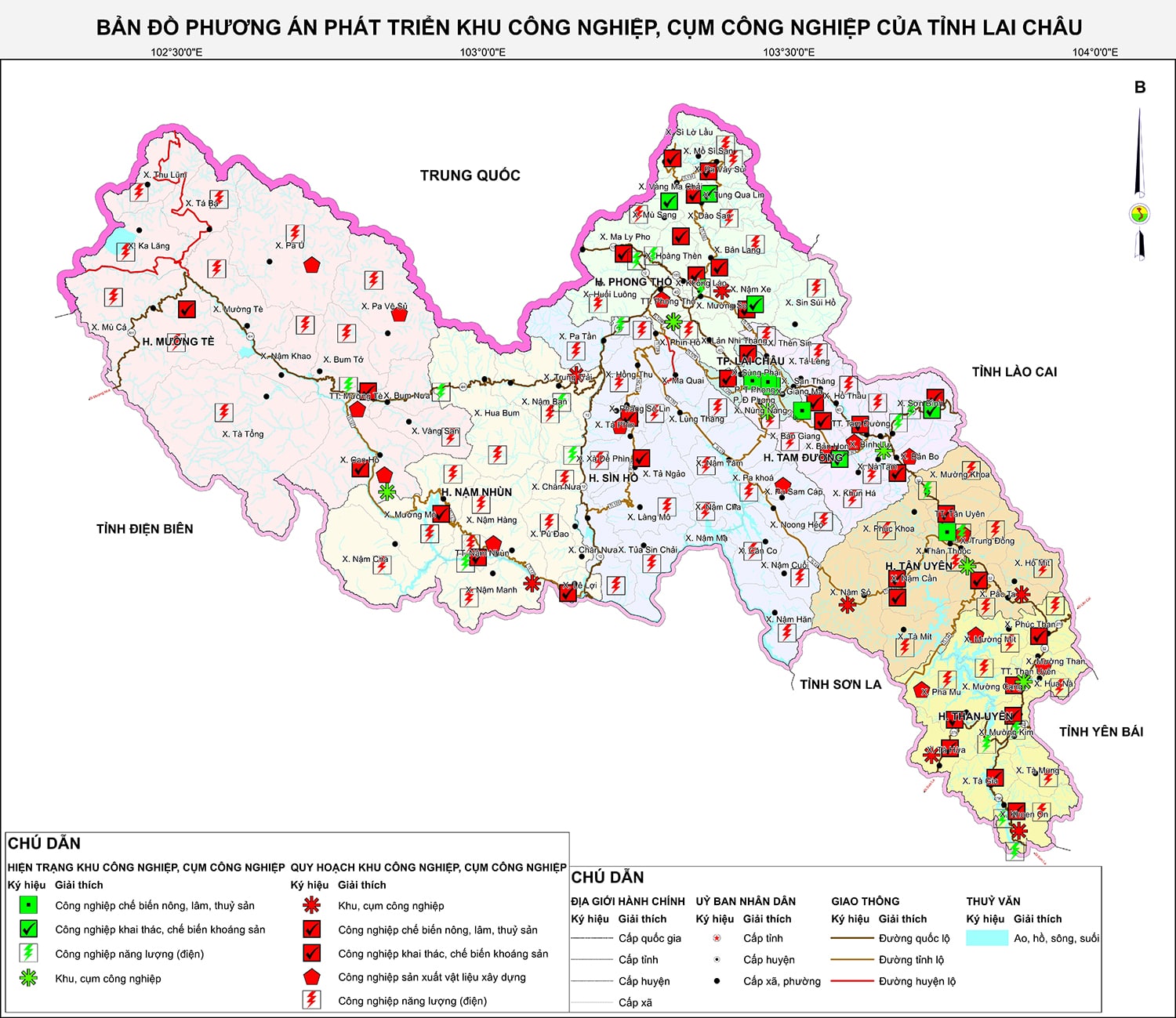 Bản đồ phương án phát triển khu, cụm công nghiệp tỉnh Lai Châu đến năm 2030, tầm nhìn năm 2050