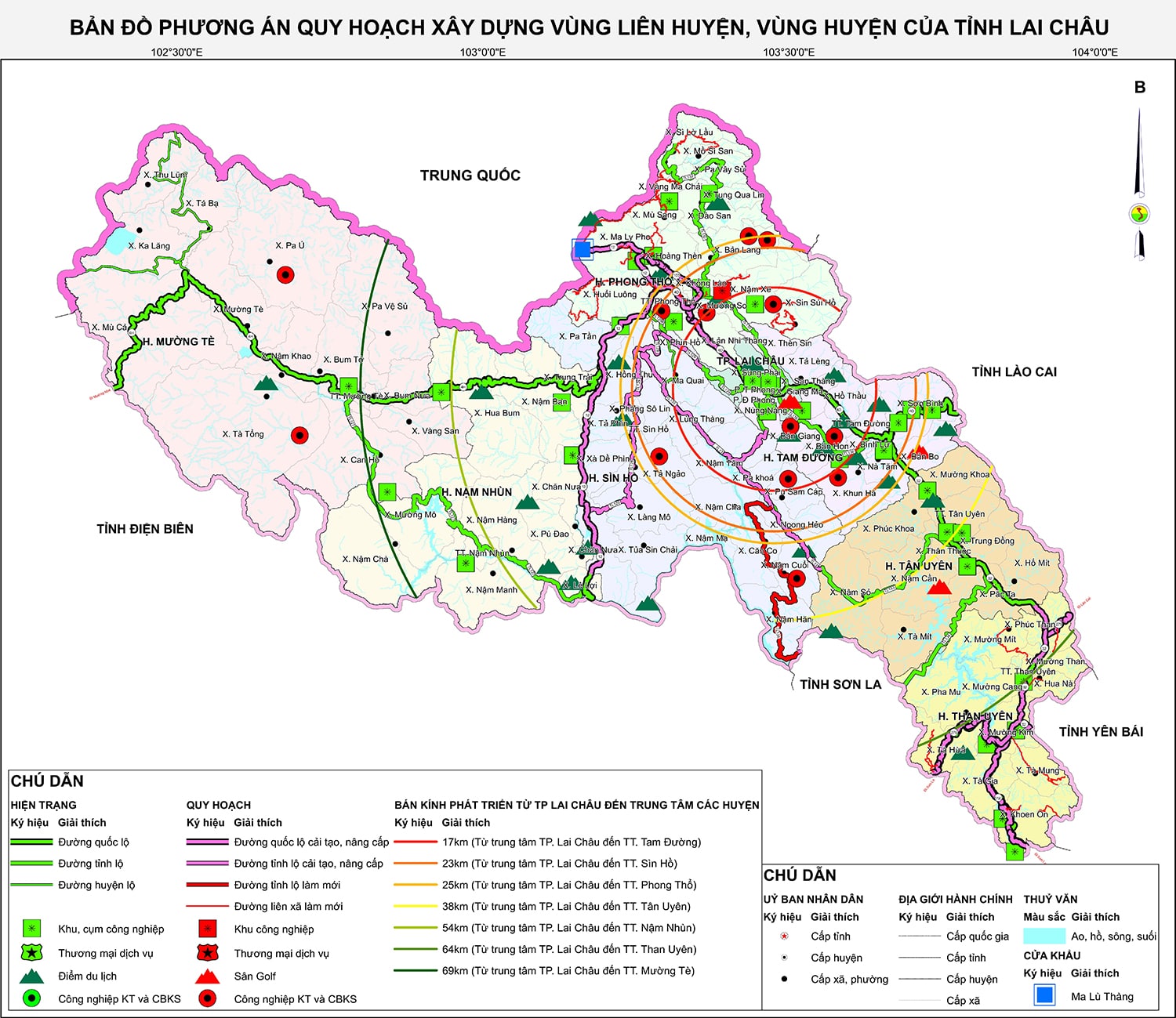Bản đồ phương án quy hoạch vùng liên huyện, vùng huyện tỉnh Lai Châu giai đoạn 2021 - 2030, tầm nhìn năm 2050