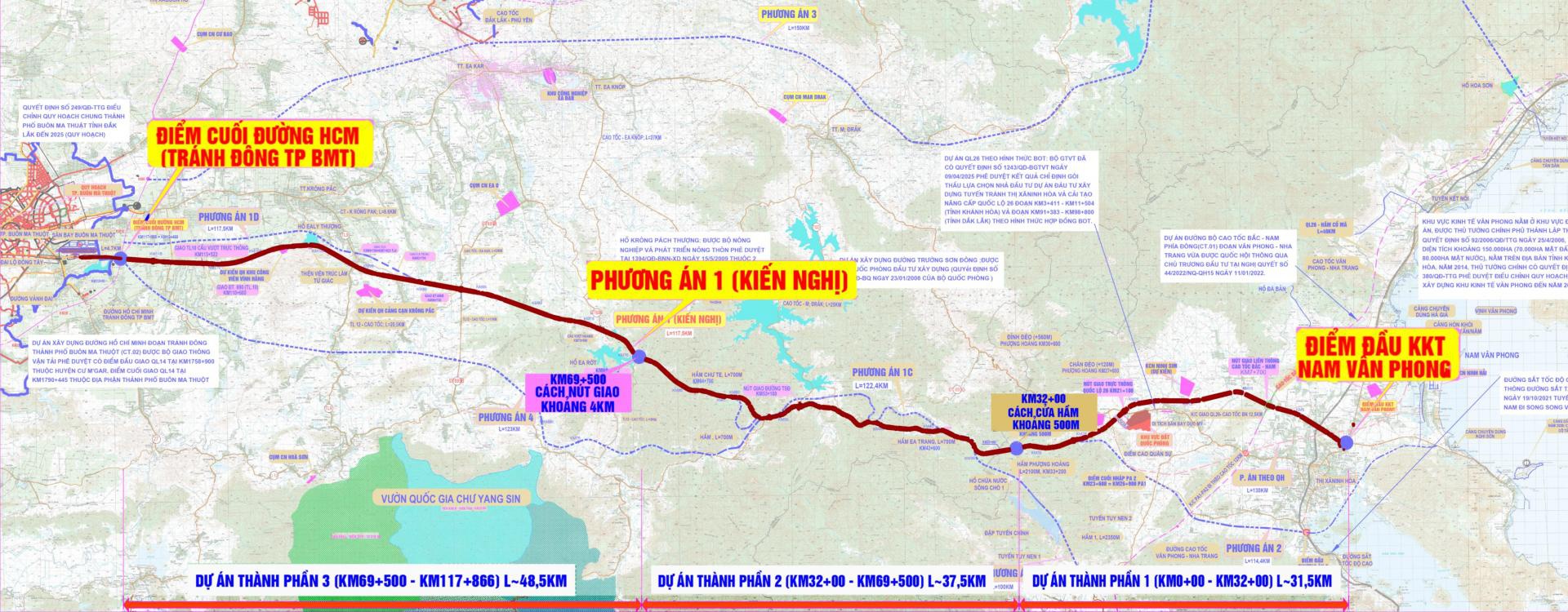 Bản đồ hướng tuyến cao tốc Khánh Hòa - Buôn Ma Thuột