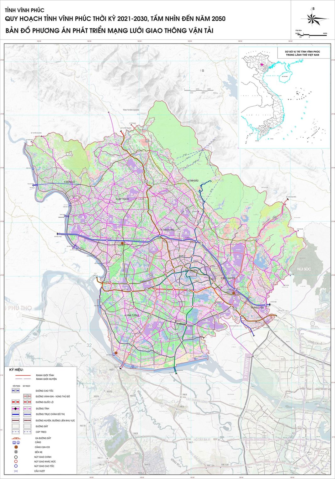 Bản đồ phương án phát triển giao thông tỉnh Vĩnh Phúc thời kỳ đến năm 2030, tầm nhìn năm 2050
