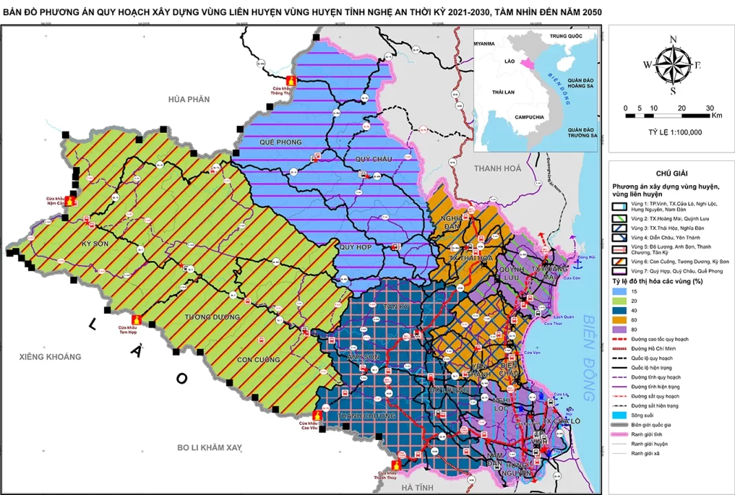 Bản đồ quy hoạch vùng liên huyện tỉnh Nghệ An giai đoạn 2021 - 2030, tầm nhìn đến năm 2050