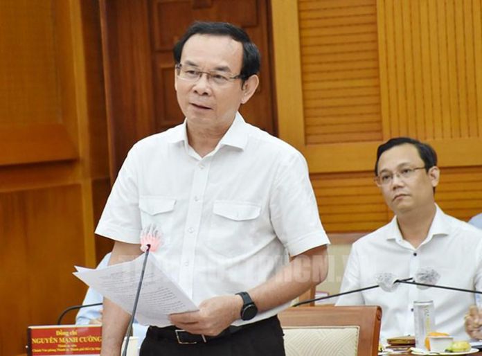 Bí thư Thành uỷ TPHCM Nguyễn Văn Nên phát biểu tại buổi làm việc. Ảnh: Thành uỷ TPHCM