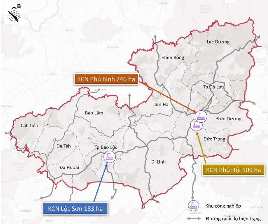 Vị trí và quy mô các KCN tỉnh Lâm Đồng