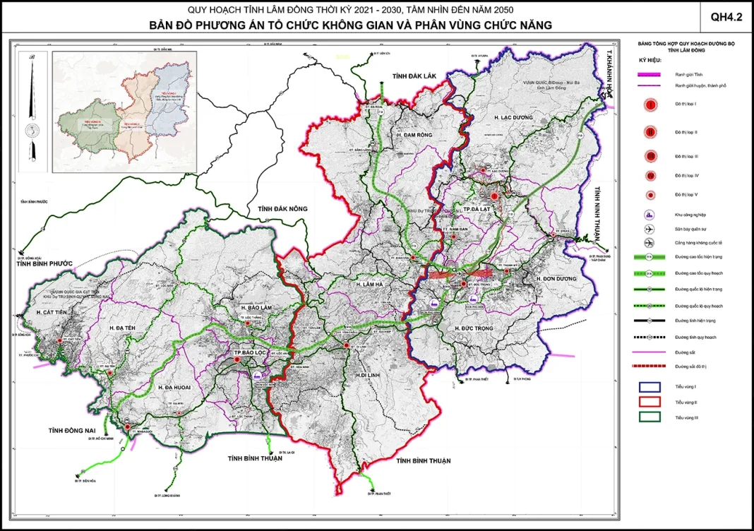 Bản đồ quy hoạch không gian và phân vùng chức năng tỉnh Lâm Đồng 2030