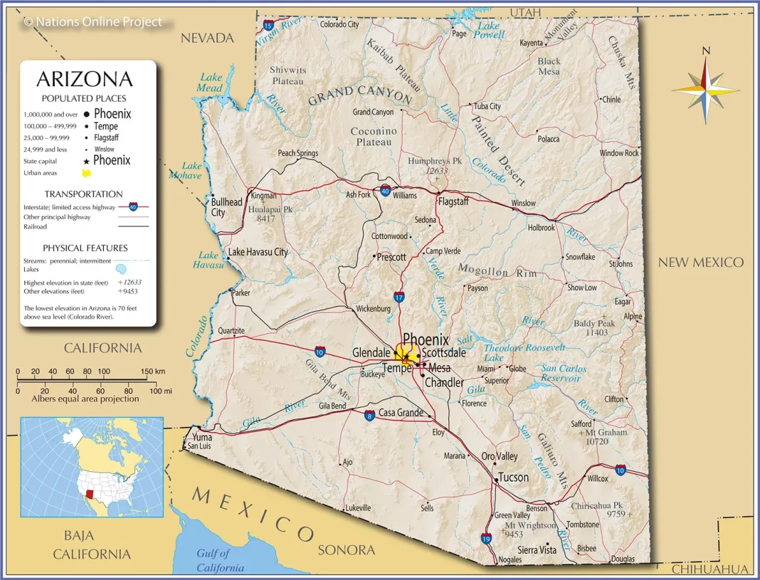 Bản đồ bang Map of Arizona (Mỹ) | Map of Arizona (USA)