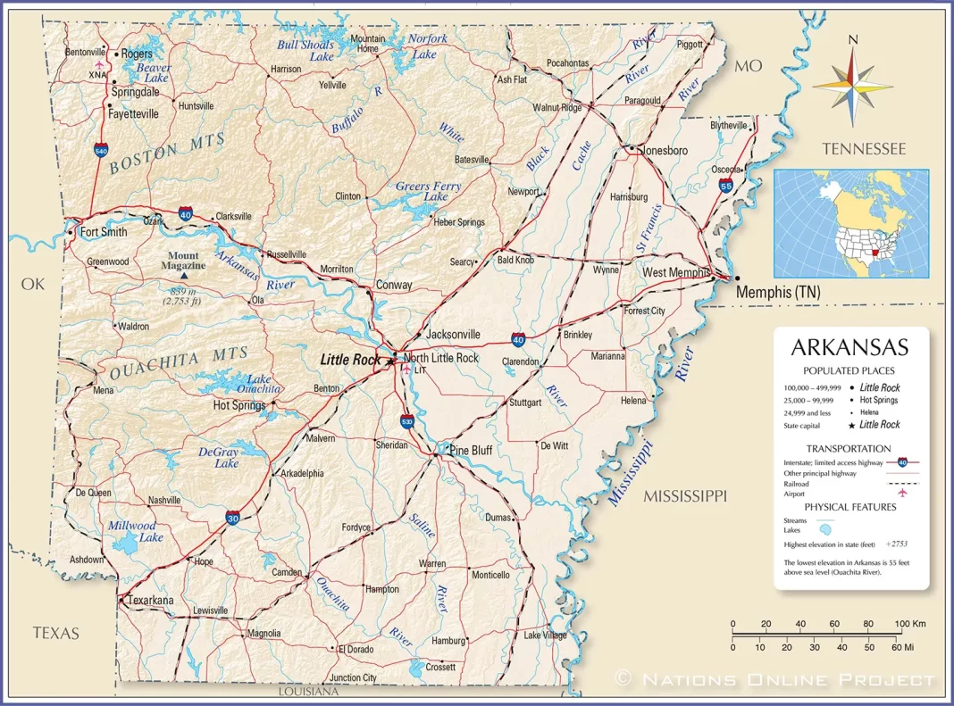 Thông tin, bản đồ bang Arkansas (Mỹ)