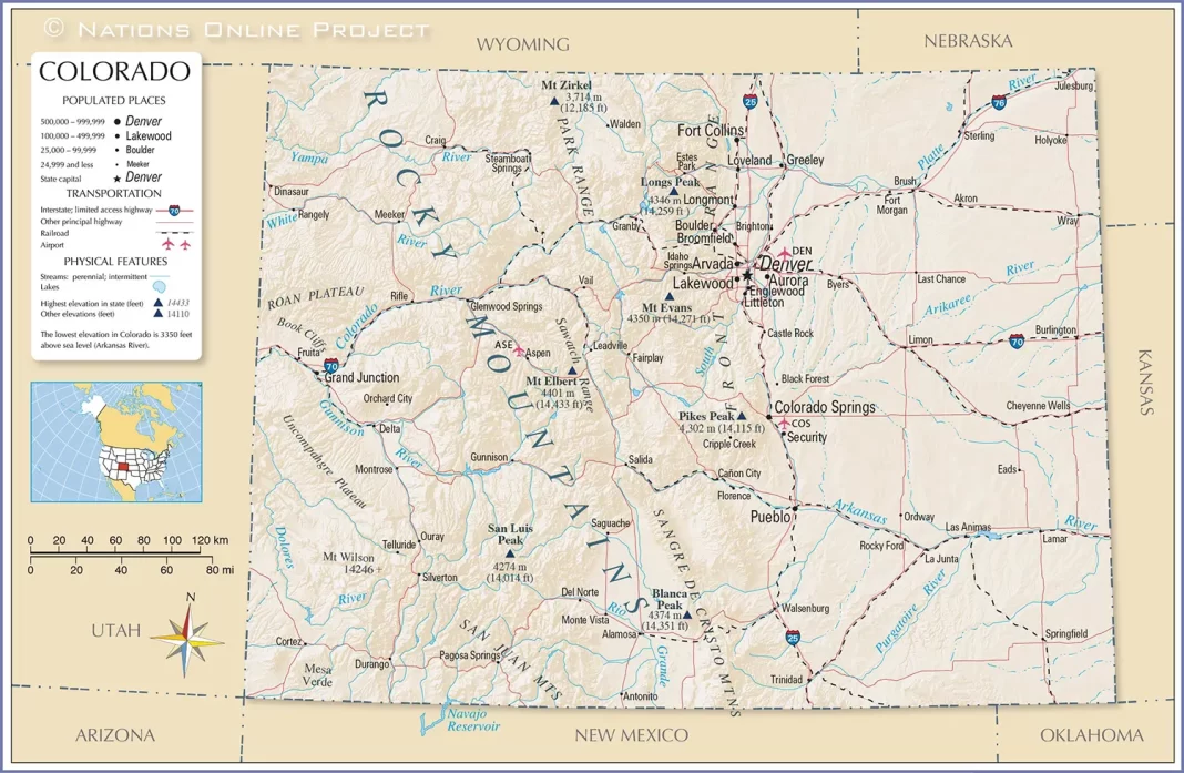 Thông tin, bản đồ bang Colorado (USA)