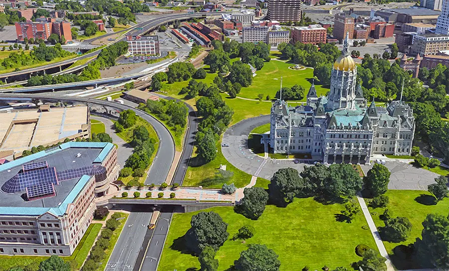 Rendered image of Connecticut State Capitol in Hartford, the state capital.