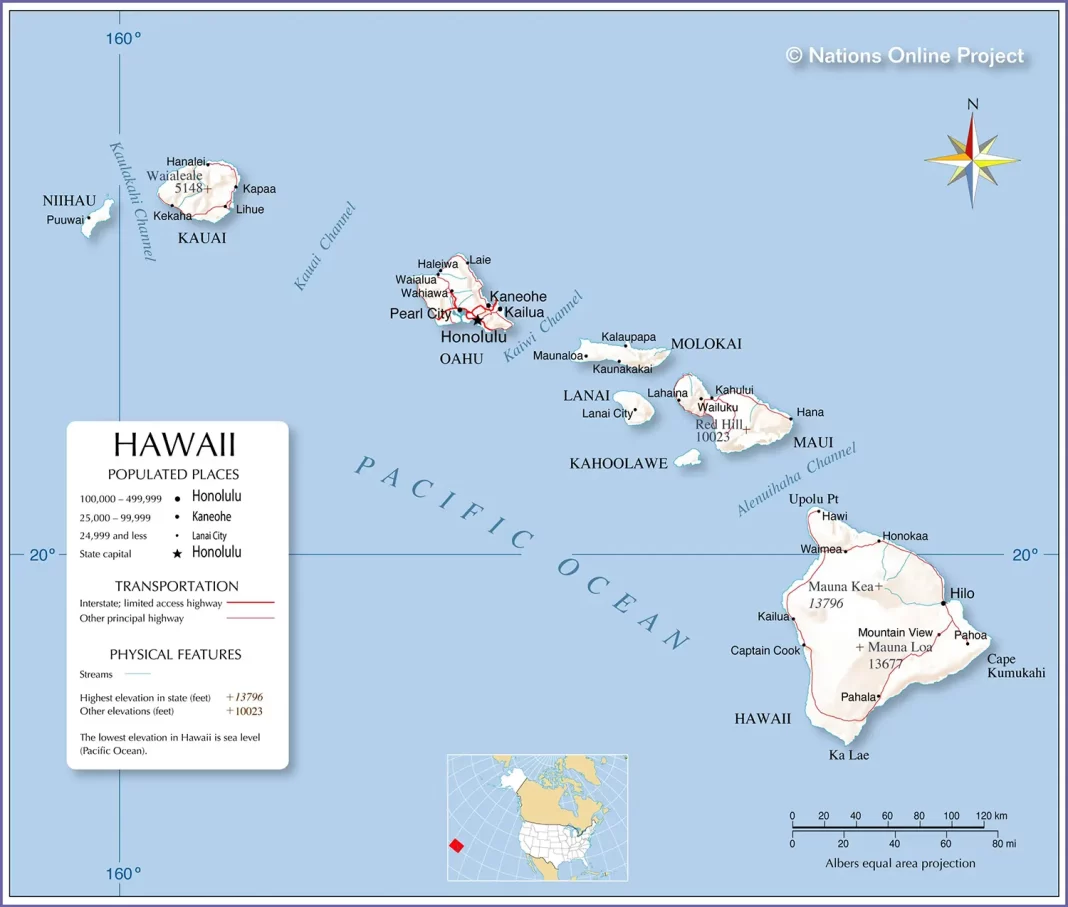 Thông tin, bản đồ bang Hawaii (Mỹ)