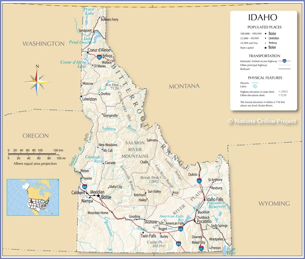 Thông tin, bản đồ bang Idaho (Mỹ)