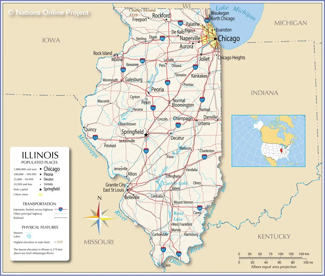Thông tin, bản đồ bang Illinois (Mỹ)