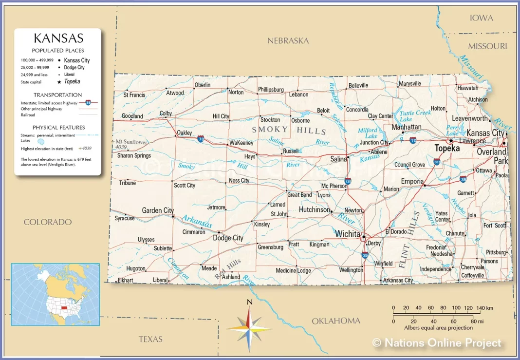 Thông tin, bản đồ bang Kansas (Mỹ)