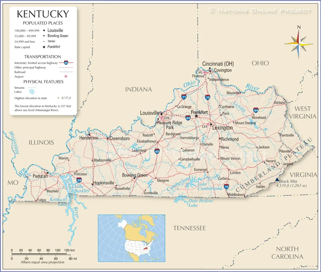 Thông tin, bản đồ bang Kentucky (Mỹ)