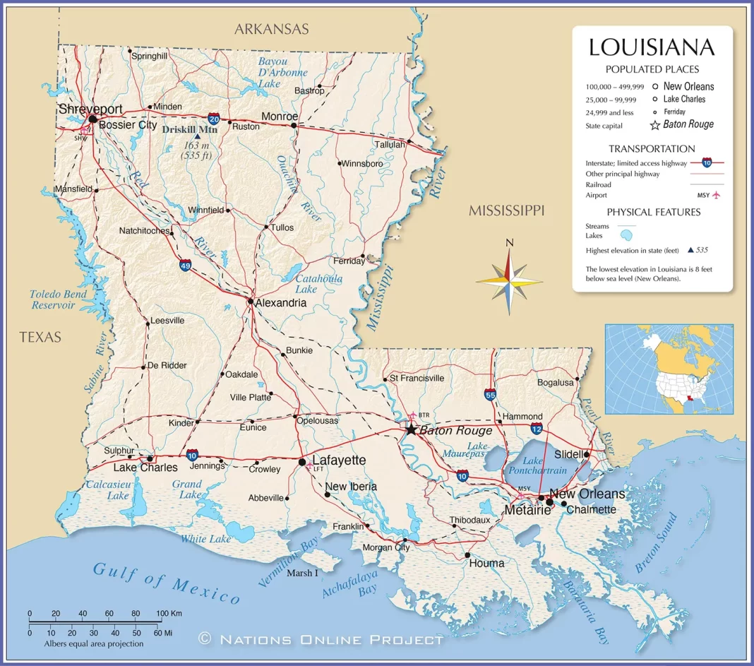 Thông tin, bản đồ bang Louisiana (Mỹ)