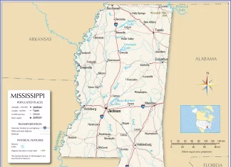 Bản đồ bang Mississippi (MS), Mỹ
