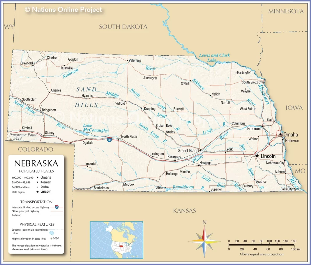 Bản đồ bang Nebraska (Mỹ)