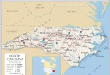 Thông tin, bản đồ bang North Carolina (Mỹ)