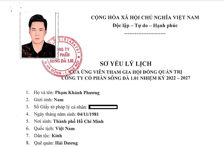 Sơ yếu lý lịch đề cử thành viên HĐQT Sông Đà 1.01 của ông Phạm Khánh Phương