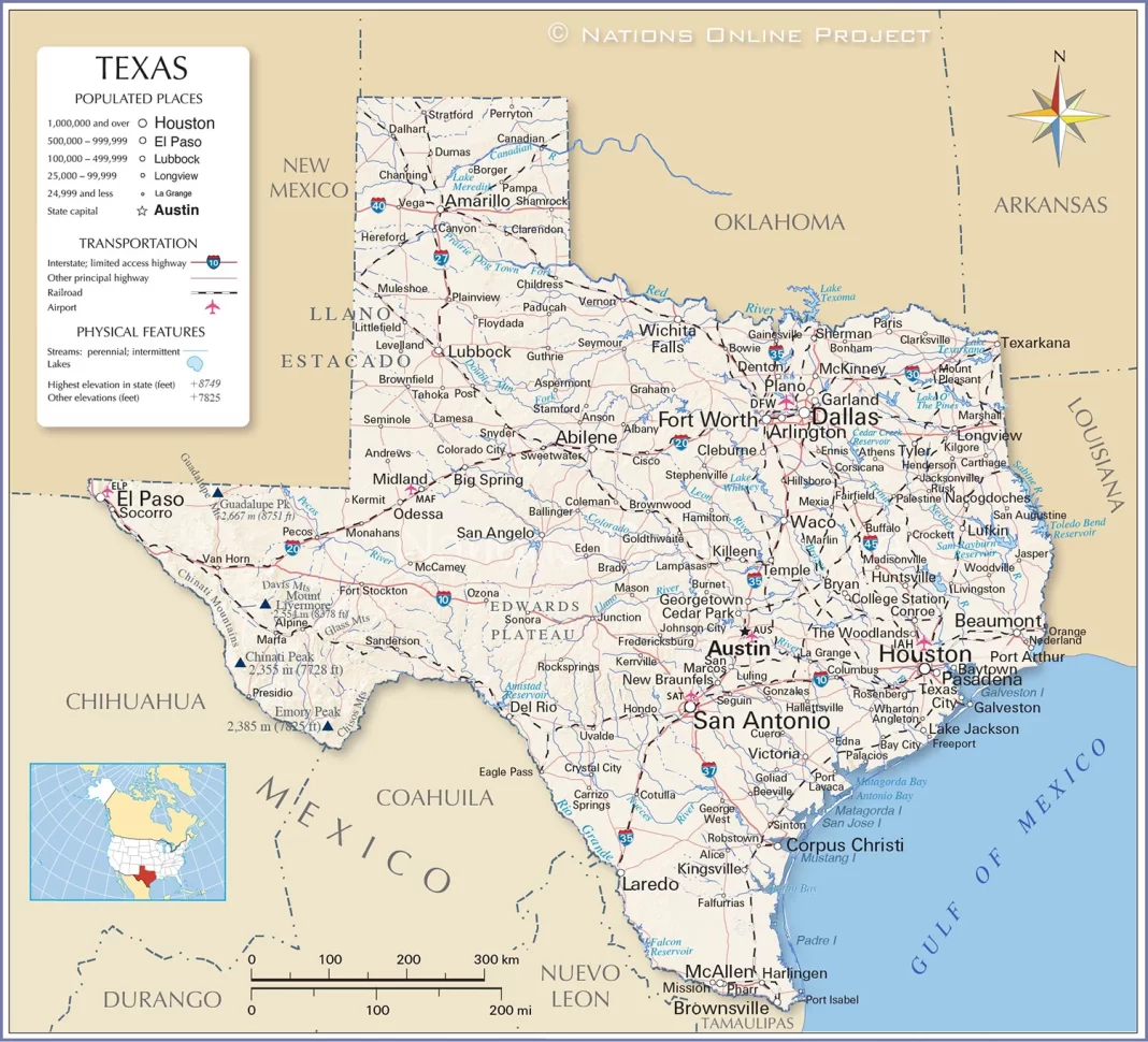 Thông tin, bản đồ bang Texas (Mỹ)