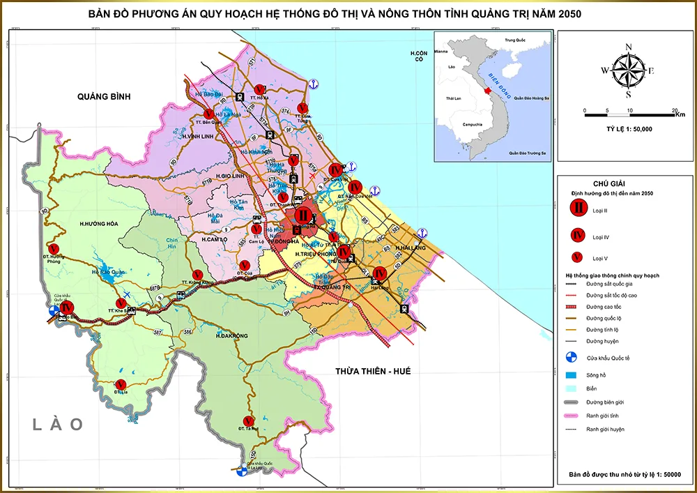 Bản đồ quy hoạch hệ thống đô thị và nông thôn tỉnh Quảng Trị đến năm 2050