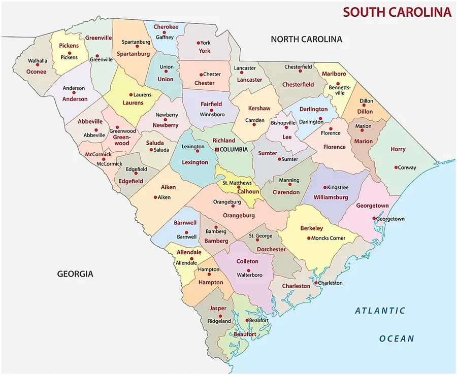 Map of South Carolina (SC)