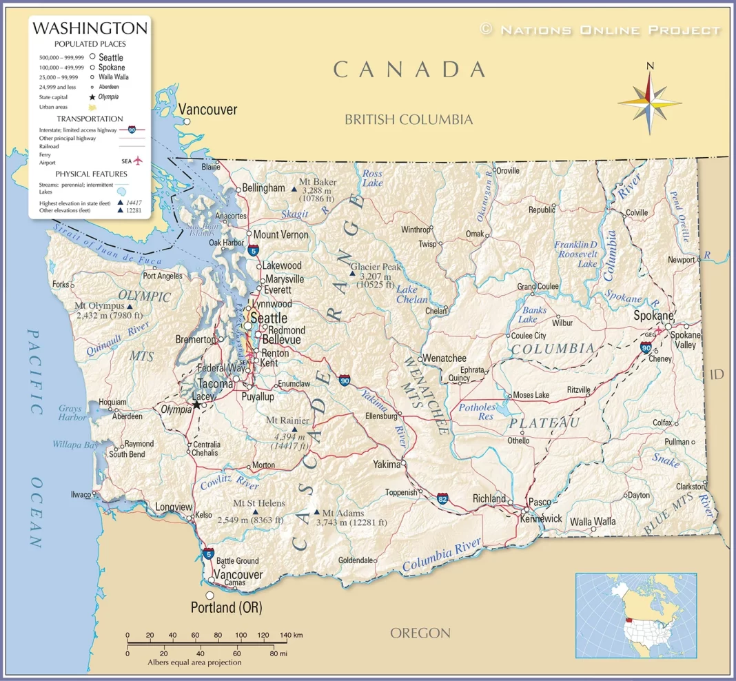 Thông tin, bản đồ bang Washington (Mỹ)