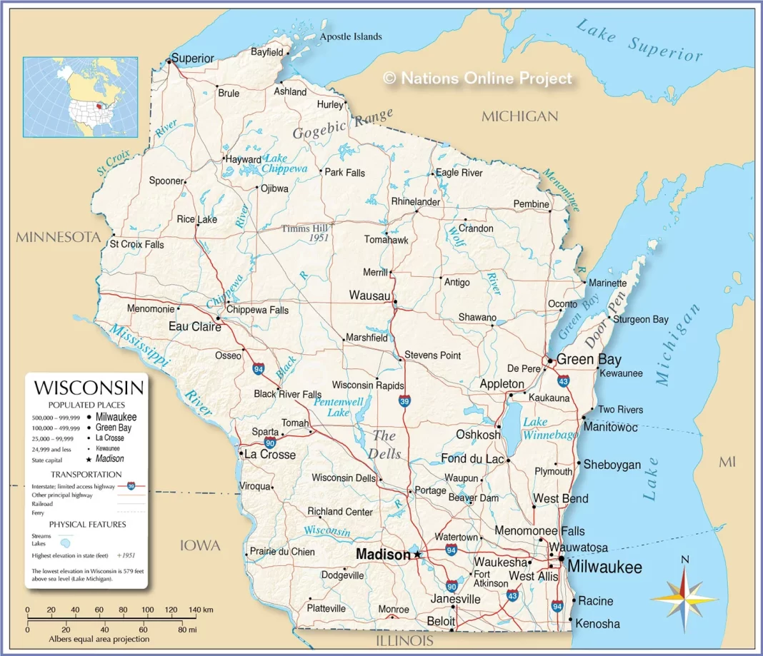 Thông tin, bản đồ bang Wisconsin (Mỹ)
