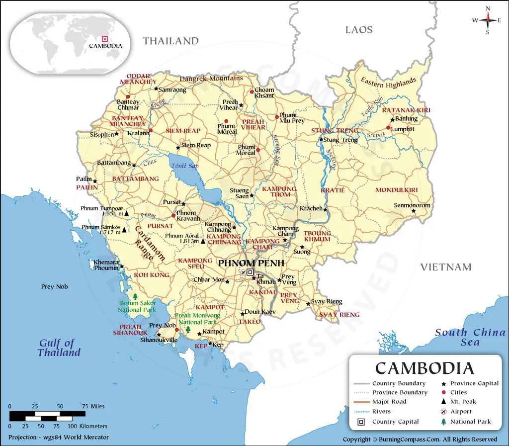Cambodia Map - Bản đồ Campuchia (ផែនទីកម្ពុជា។)