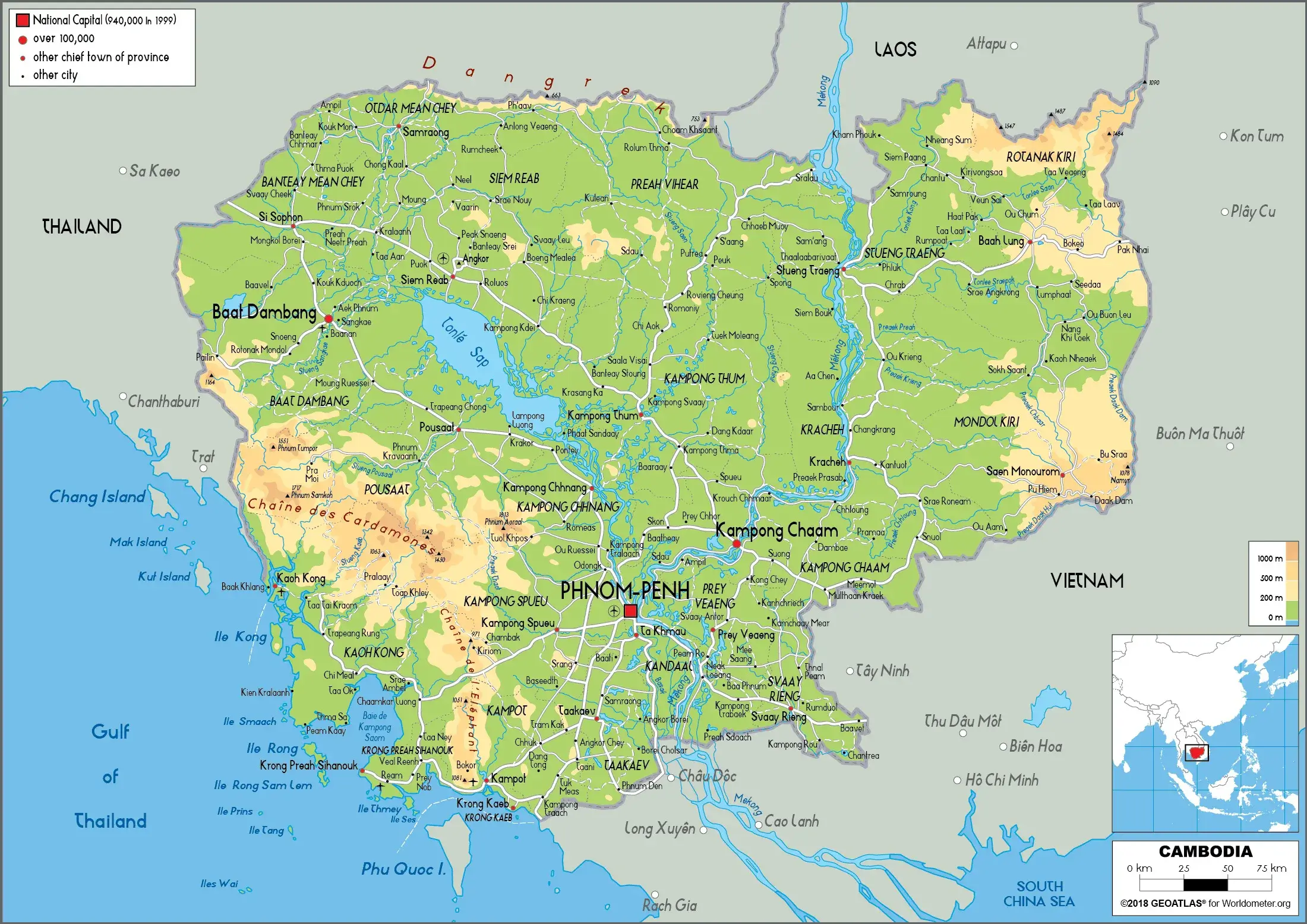 Cambodia Map - Bản đồ địa lý Campuchia (ផែនទីកម្ពុជា។)