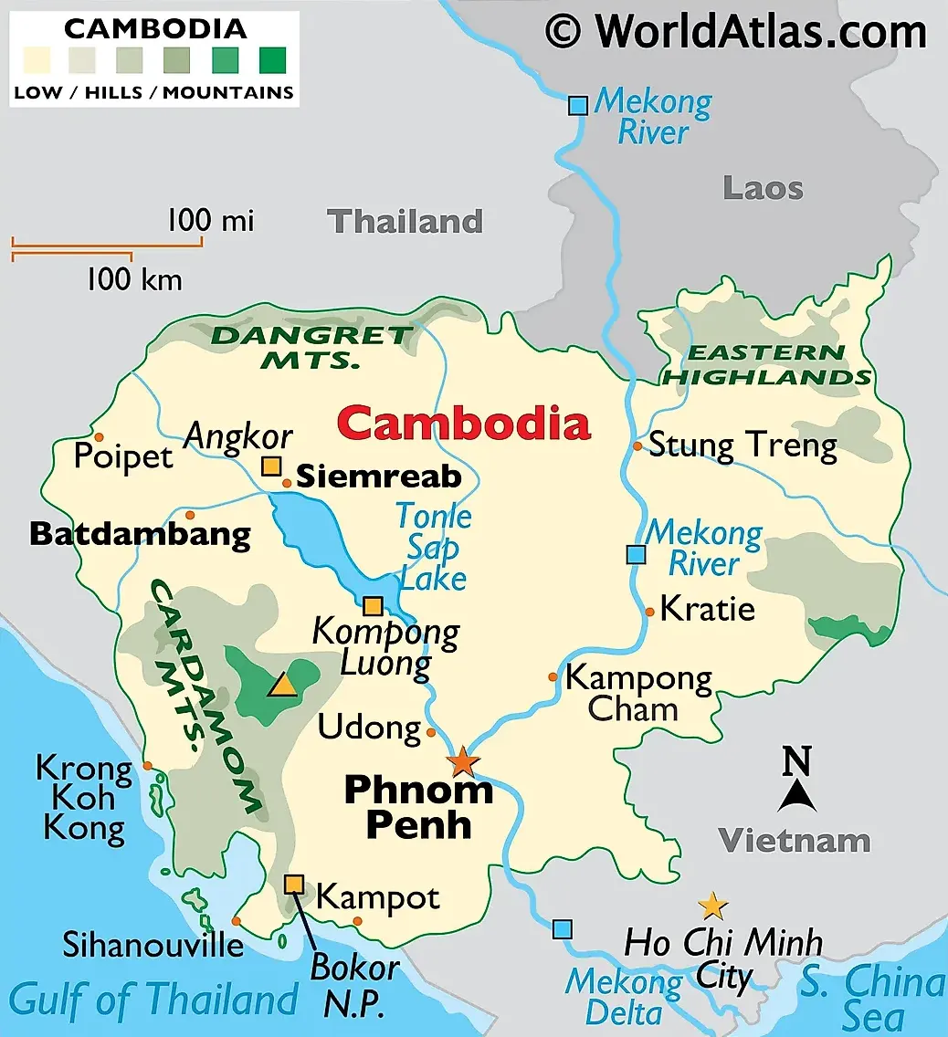 Cambodia Map - Bản đồ vị trí Campuchia (ផែនទីកម្ពុជា។)