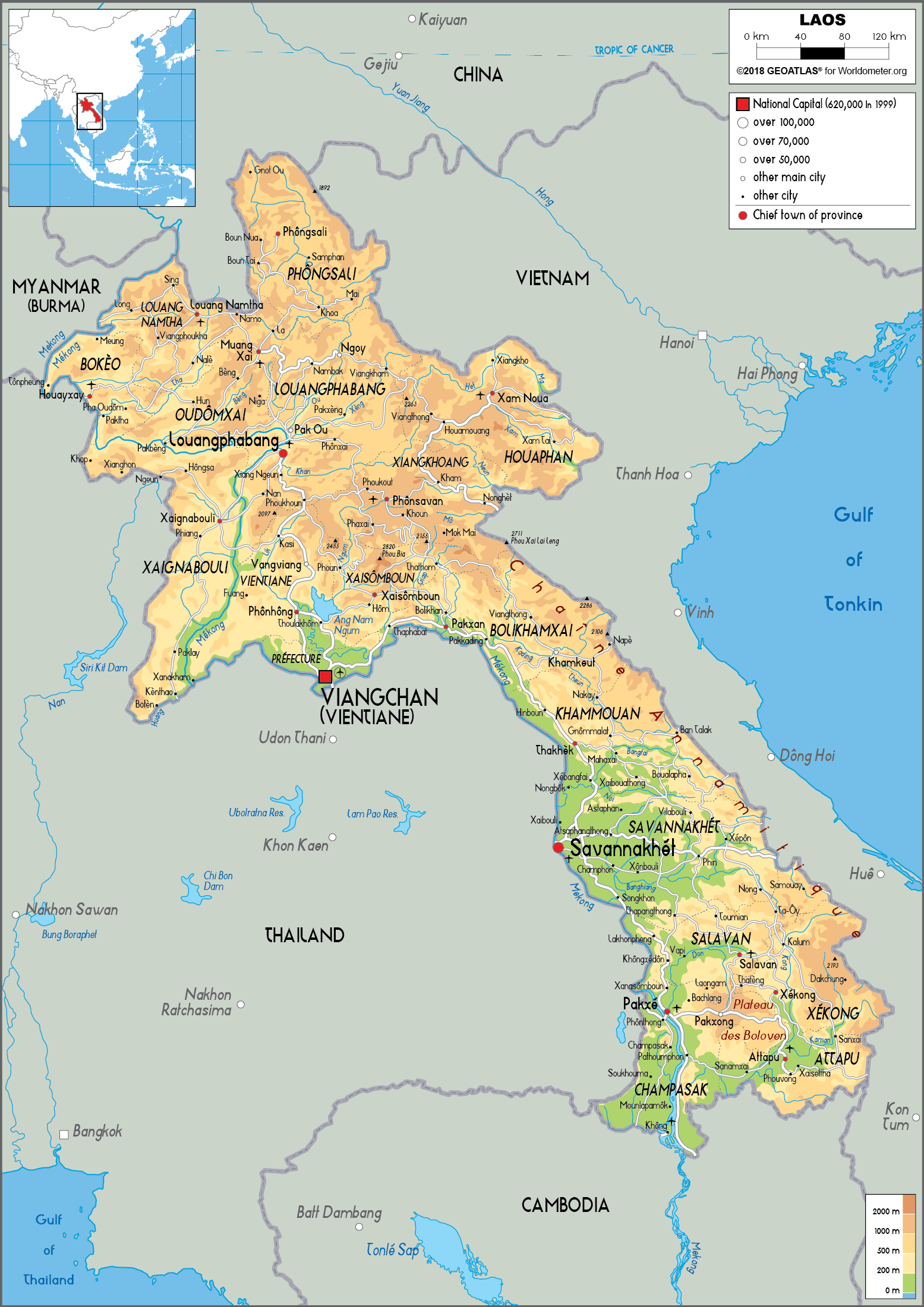 Lao Map - Bản đồ địa lý nước Lào (ແຜນທີ່ພູມສາດຂອງປະເທດລາວ)