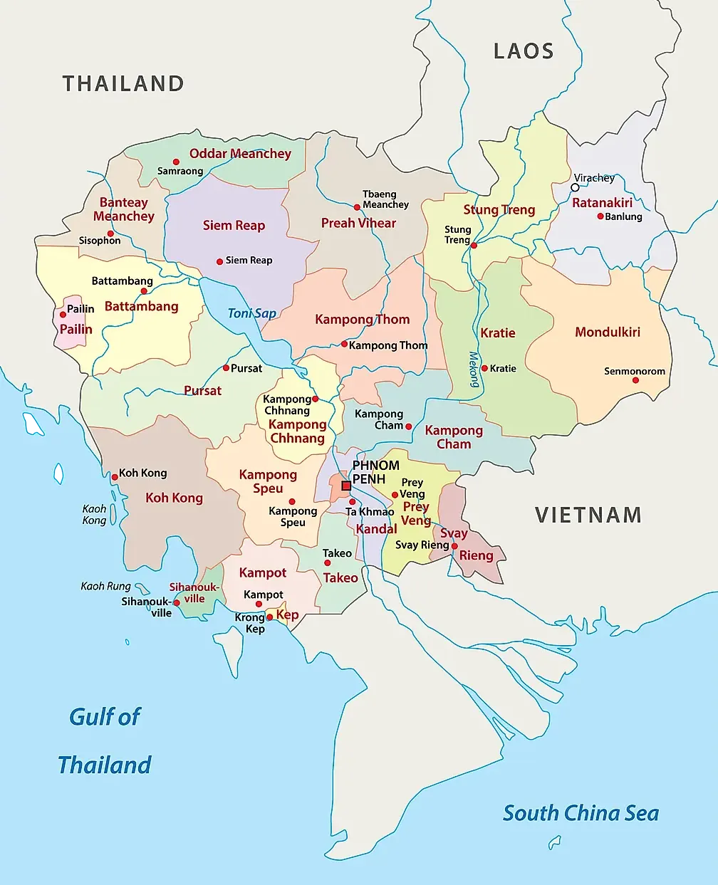 Cambodia Map - Bản đồ khu vực, tỉnh Campuchia (ផែនទីកម្ពុជា។)