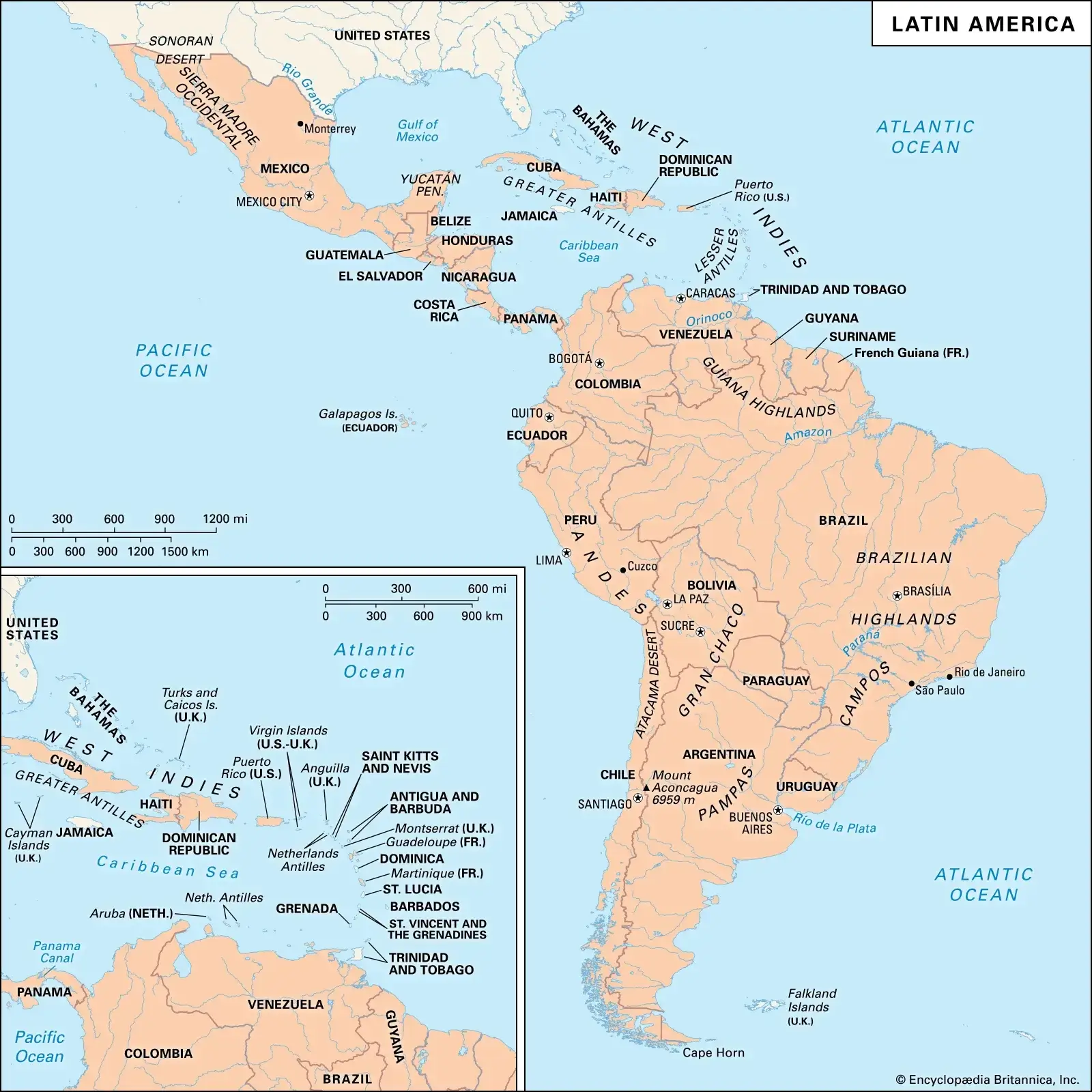 Bản đồ khu vực Latinh Mỹ (Map of Latin America)
