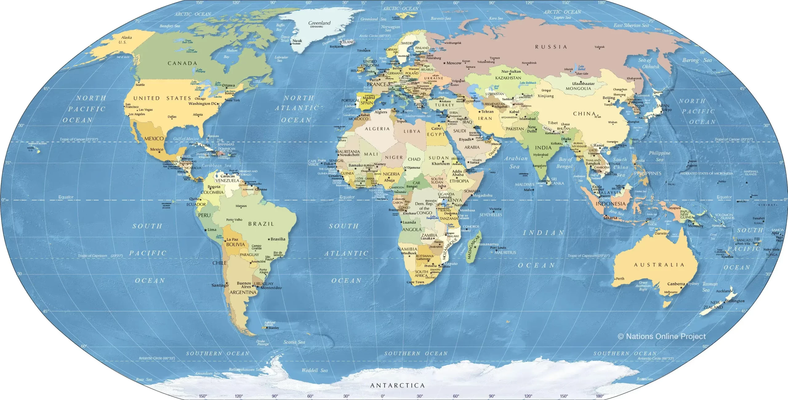 Bản đồ thế giới năm 2023 (World map, 世界地图, แผนที่โลก)
