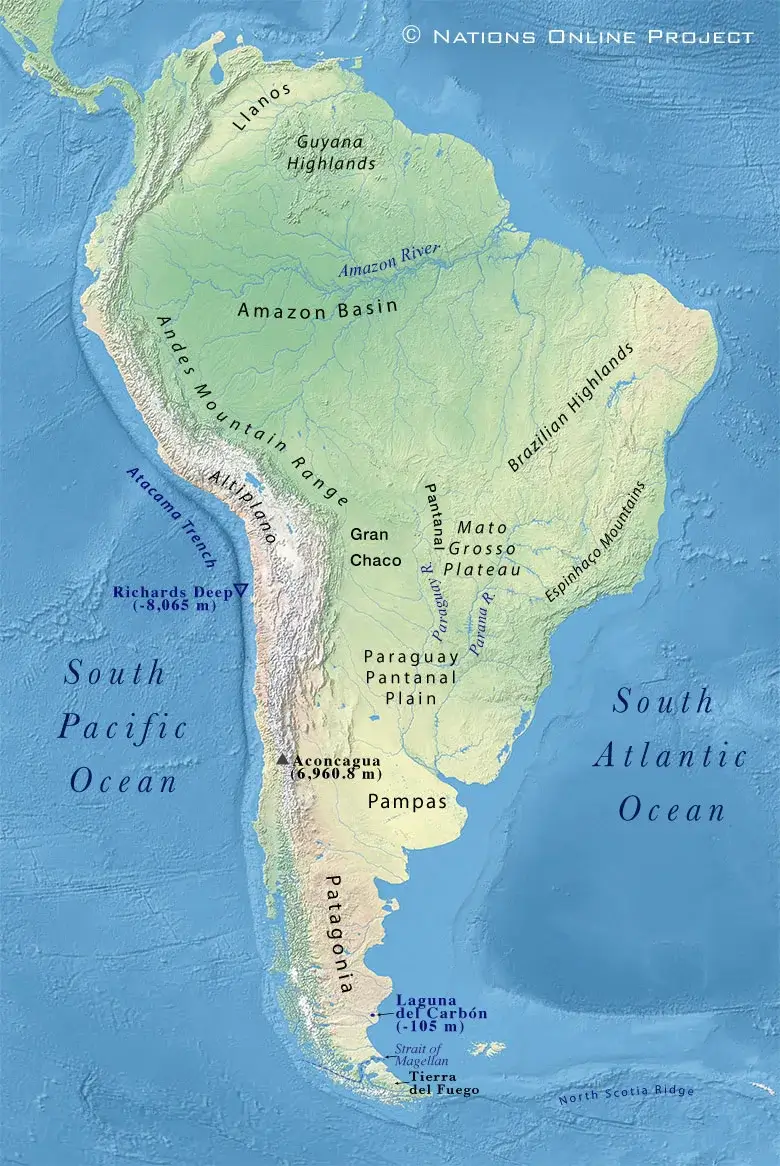Bản đồ địa hình Châu Mỹ Nam (Topographic map of South America)